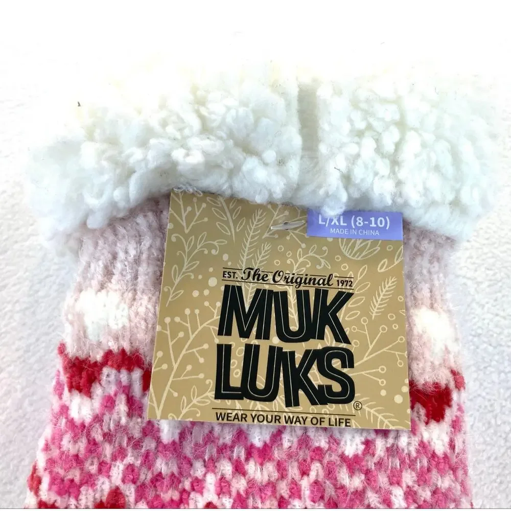 Muk Luks Fair Isle Pattern L/XL 8-10 Non-Skid Pink Petal NWT